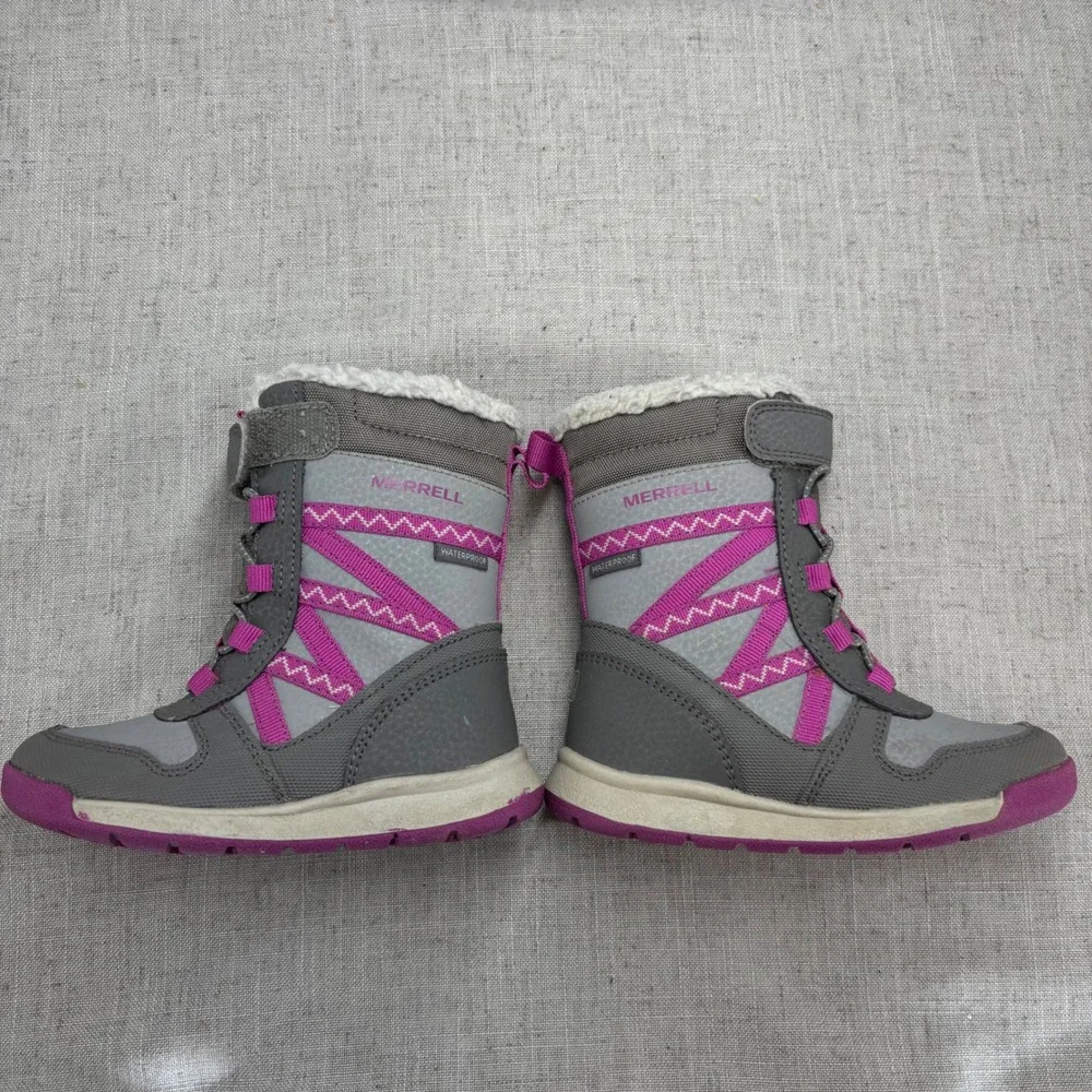 Merrell Snow Quest Lite 2.0 Waterproof Winter Boots Grey Magenta Kids Size 7M